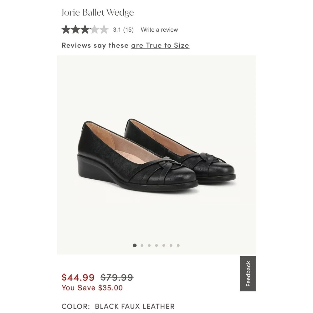 LifeStride Jorie Black Tumbled Faux Leather Ballet Wedge Shoes Womens Sz 7W